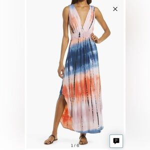 Purple Plunge Neck Ruched Maxi Gown